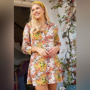 Natural Life Twiggy Boho Retro Shirt Dress Mustard Yellow Medium NWOT